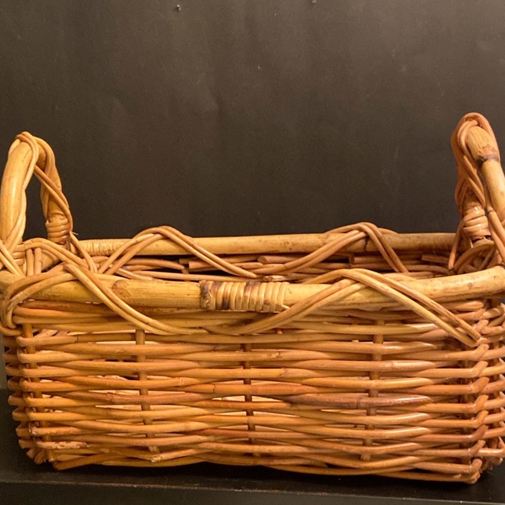 Vintage Heavy Duty Woven Wicker Rattan Handled Basket